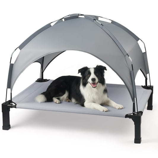 Heeyoo Elevated Dog Bed with Removable Canopy, Portable Dog Cot with Sun Protection Shade Tent, Raised Pet Cooling Cot Bed for Dogs, 42in