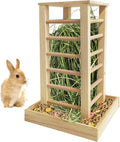 kathson Wooden Hay Feeder Rabbit Less Waste Food Feeding Rack Standing Pet-self Feeding Hay Manager Grass Holder Small A