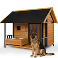 HomeSheek Large Dog House with Dog Bowls Stand, Outdoor Weatherproof XL Dog Kennel with Openable Roof, Easy Assembly All-Around Iron Frame Design for Outside Medium Big XLarge Breed Dogs