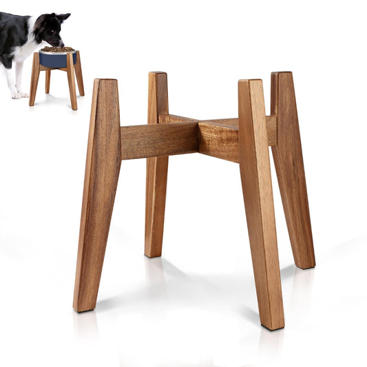 Elevated Dog Bowl Stand for Medium & Large Dogs, Fits Up to 9 inches diameter 64 oz Bowls Raised Dog Bowl Stand , Solid Acacia Wood Dog Bowl Holder, Single Elevated Dog Feeding Station (Stand Only)