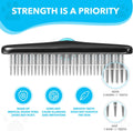 DOGI Deshedding Brush - Undercoat Rake for Dogs, Cats, Matted, Short, Long Hair Coats - Double Row Stainless Steel Pins - Reduce Shedding by 90% (Blue)