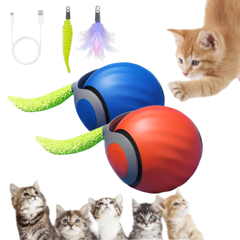AMATFFUG 2 Packs Speediest Tail 2.0 Cat Toy,Interactive CatToy,CatToys for Indoor Cats,Chewie Viral Cat Ball,Adjustable Sports Rolling Toy,Electric Rolling Ball Christmas Birthday Gift for Pets