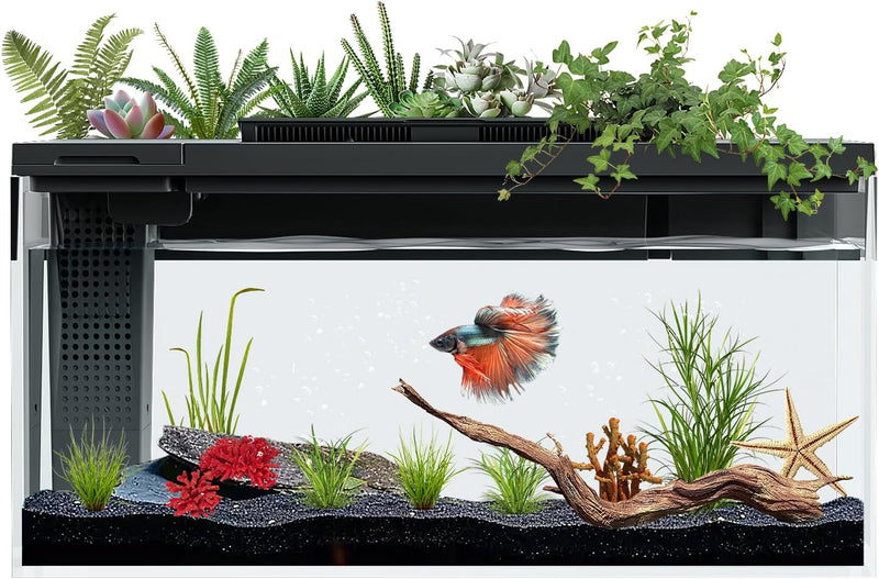 ERAARK 3.7 Gallon Betta Fish Tank self Cleaning,Smart Aquarium Aquarium kit with Filter Light Water Pump (Black)