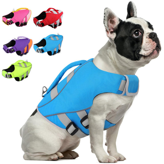 Queenmore Small Dog Life Jacket, Dog Life Vest for Swimming Boating, Puppy Life Jackets for Small Dogs, Ripstop Pet Life Vests with Rescue Handle Leash Hole, Safety Water Floating Vest, Hi-Vis Blue