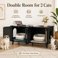 Homhedy Boho Cat Litter Box Enclosure for 2 Cats, Wooden Cat Washroom Furniture with Double Rattan Decorated Doors, Pet House,47.2”L x 19.7”W x 21.7”H, Black and Natural