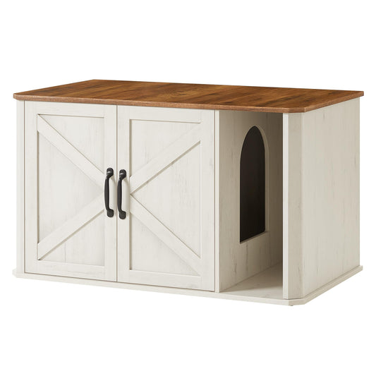 Feandrea Litter Box Enclosure, Modern Cat Litter Box Furniture Hidden, Front Entry, Double Doors, Handles, Cat House, Side End Table, 33.5 x 19 x 19.5 Inches, Honey Brown and Rustic White UPCL012K01