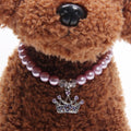 Dog Cat Pearls Necklace Collar with Rhinestones Crown Charm Pendant Pet Puppy Jewelry
