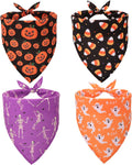ADOGGYGO Halloween Dog Bandanas, 4 Pack Skeleton Ghost Pumpkin Bandana, L