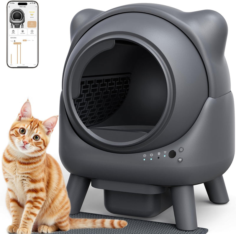 Automatic Litter Box, FEELNEEDY Self Cleaning Litter Box, Odor Control Robot, Cat Ears Design, 65L APP Real-Time Monitor