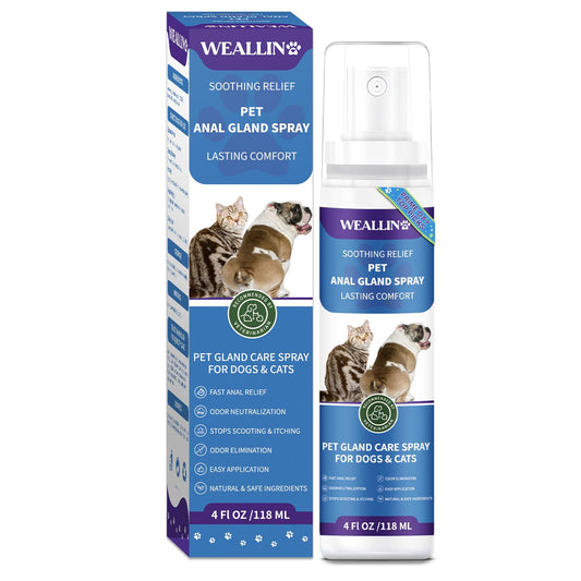 WEALLIN Anal Gland Spray for Dogs Cats - Fast Anal Gland Relief Stops Scooting & Itching Odor Elimination Anti Itch Dog Spray Pain Relieving Safe for All Animals - 4.06 FL OZ
