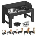 Feandrea Dog Bowls Elevated, Raised Stand with 1 Slow Feeder and Two 304 Stainless Steel Bowls, Adjustable Height and Tilted Design, Ink Black UPRB103B01