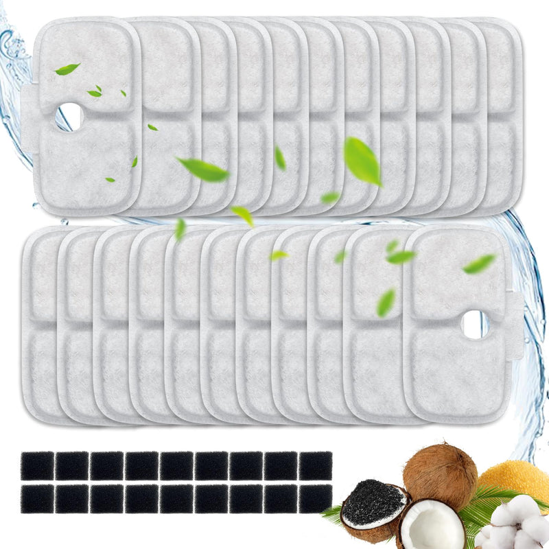 40 Packs for Petlibro Cat Water Fountain Filters Replacement, Compatible with PETLIBRO®Dockstream Cat Water Fountain PLWF005 PLWF115 PLWF105 (20 Replacement Water Filters + 20 Pre-Filter Sponges)