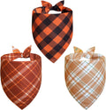 Fall Dog Bandanas Large 3PCS, Plaid Stripe Thanksgiving Scarf