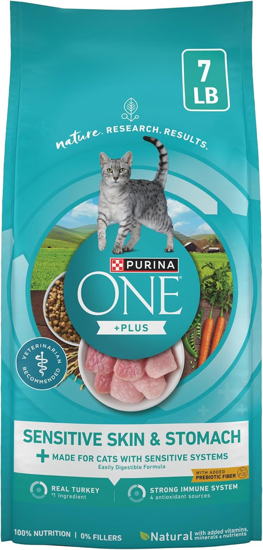 Purina ONE Sensitive Stomach, Sensitive Skin, Natural Dry Cat Food, +Plus Sensitive Skin and Stomach Formula - 7 lb. Bag