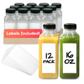 Reli. Plastic Juice Bottles [12 Pack] [16 oz] Square 16 oz Plastic Bottles with Caps & Sticker Labels | Clear, Empty for Drinks 16oz | Disposable, Reusable Containers for Juicing, Smoothies