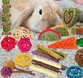 YIXUND Rabbit & Guinea Pig Toys - Natural Timothy Hay & Apple Wood Sticks for Teeth Care - Handmade for Hamster, Bunny, 