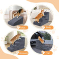PRIMEPATIO Dog Ramp for Bed, 16.5" H Dog Stairs for High Bed, 2 in 1 Pet Steps for Small Dogs, 3-Step Foldable Transformable Large Cats Ramp to Get on Couch, Non-Slip Balanced, Grey