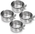 Okllen 4 Pack Bird Feeding Dish Cups, Detachable Stainless Steel Bird Food Bowls with Clamp for Chinchilla Parrot Cockatiel Conure Budgies Parakeet Small Animal