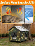 Elevated Insulated Outdoor Cat House Weatherproof - 20"x19"x17" Waterproof PVC Top & Aluminum Film Liner Camouflage Fera