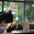 Tsyulog Cat Angel Memorial Figurine, Gray, Resin Sculpture for Cat Lovers, Pet Loss Gift, Hand-Painted