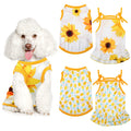 Frienda 4 Pieces Dog Clothes Set Include 2 Pcs Cute Pet Dress Lovely Dog Dress and 2 Pcs Breathable Pet T Shirt Puppy Clothes(Pineapple, Sunflower,Medium)