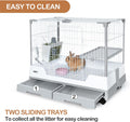 Deluxe Rabbit Cage, 32" × 21" × 26" Large Space Bunny Cage Foldable Small Animal Cage with Pull Out Tray and Caster Plat