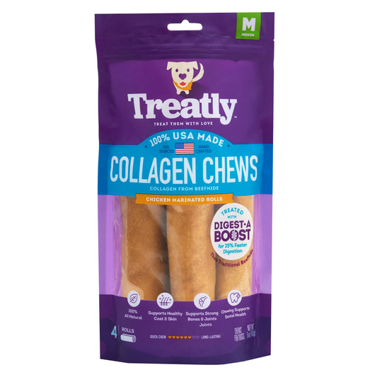 Treatly USA Collagen Rolls 6-7" Dog Chew Treats - Chicken Marinade Flavor, 4 Count/1 Pack