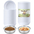 Bulk Disposable Cat Bowls Set (300 Pcs Cat Food Bowl liners + 2 Pcs Stainless Steel Pet Bowls) Disposable Pet Food Bowls for Puppy Kitten Small Dogs Cats Small Paper Bowls for Dry and Wet Food (White)