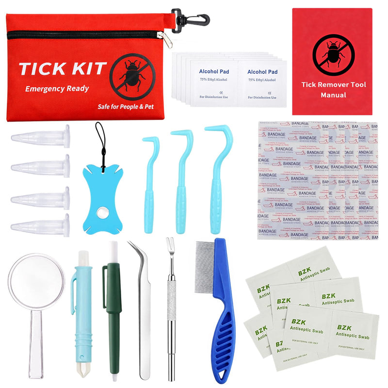 Auibor 54-in-1 Tick Removal Tool Kit for Dogs, Cats & Humans, Stainless Steel Tick Tweezers Hook Puller Set with Waterproof Case, Safe & Painless Tick Remover for Outdoor Hiking Camping