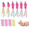 Xosjska 6 PCS Fish and Mice Catnip Toys Rose Red Cat Fish Toy Flopping Cat Wand Toy Interactive Catnip Toys with Ribbons Cats Wand Accessories with 4 PCS Springs for Indoor Cats Kitten Exercise