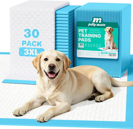 JollyMate Dog Pee Pads Extra Large 36"x36", 30 Pack 3X-Large Super Absorbent Pet Training Pads with Adhesive Tabs, 6 Layers Thick Leak-Proof Potty Pads for Dogs and Puppies