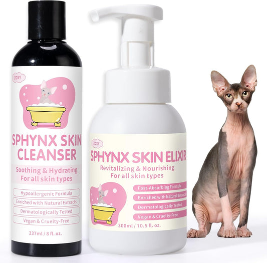 Sphynx Cat Skin Care Duo | Hypoallergenic Shampoo & Conditioner for Hairless Cats | Relieves Dry, Itchy Skin, Moisturizi