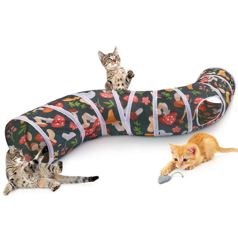 Glittme Cat Tunnel, Cat Tunnels for Indoor Cats, S-Shape Cats Cave with Cat Toys, Foldable Cat Tubes and Tunnels for Cats, Rabbit, Puppy, Guinea Pig