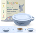 HANARA 2-in-1 Insulated Dog Bowl with Collapsible Lid & Handle – Stainless Steel, Non-Slip Rubber Base – Portable Pet Water & Food Bowl for Dogs & Cats – 30 OZ + 20 OZ – Indoor & Outdoor (Blue)