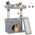 PEQULTI Small Cat Tree Tower for Large Adult Cats with Wide Top Perch, Private Cat Condo and Sisal Scratching Post&Pad for Indoor Cats, Gray