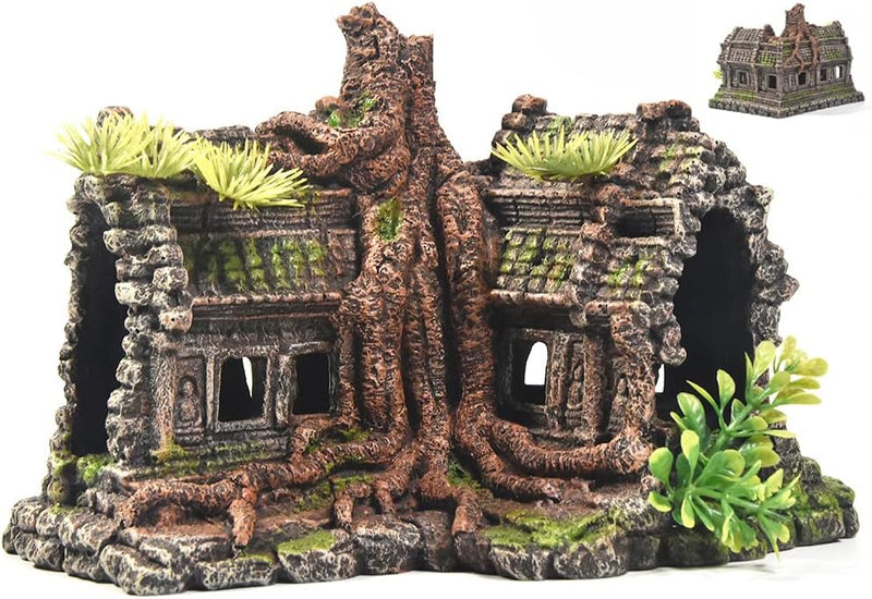 Aquarium Decorations Large Fish Tank Ornament Reptile House Shelter Decor Aquarium Hides with Betta Cave Temple Ruins Tr