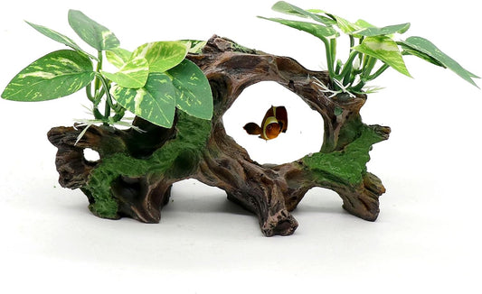 relaqcc Fish Tank Decorations Artifical Driftwood Cave Aquarium Decor Ornaments Silk Aquarium Plants for Betta Fish Tank