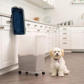 IRIS USA Airtight Dog Food Storage Container, Up to 38 lbs, Attachable Wheels, For Dog Cat Bird and Other Pet Food Storage Bin, Keep Fresh, Easy Mobility, BPA Free, Navy/Pearl