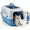 NEWBULIG 23" Hard-Sided Dog Carrier, Plastic Cat & Dog Crate, 4-Sided Ventilation Travel Pet Kennel, Top & Front Door Access, Integrated Food Bowl, for Small Pets up to 22 lbs, Blue