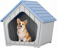 Fancyango Small Dog House Outdoor Indoor, Durable Plastic Waterproof Doghouse with Air Vents and Elevated Floor, Easy Clean and Assemble (Blue, 23.5" L×22.5" W×