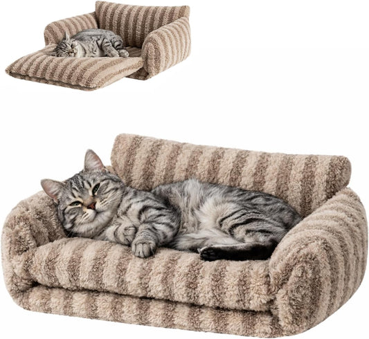 Hollypet Cat Bed Fluffy Plush Multifunctional Double-Layer Machine Washable Soft Warming Kitty Pet Couch Orthopedic Nest Beds for Small Cats Kitten and Dogs up to 13lbs, Pink(21x15x8 inch)