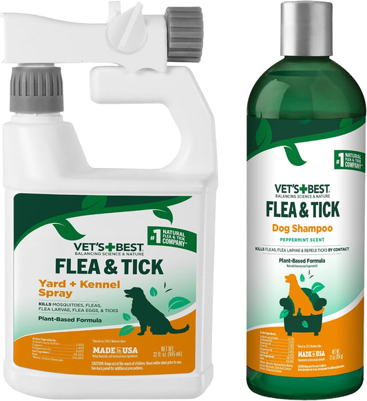 Bundle of Vet's Best Flea and Tick Yard & Kennel Natural Spray - 32 oz + Vet’s Best Flea & Tick Advanced Strength Natura