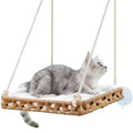 SETVSON Cat Window Perch Cat Window Hammock Bed for Indoor Cats, Large Handwoven PE Rattan Window Seat, 4 Suction Cups, Double Sided Washable Cushion Bed, 2.3 Inch Fence Shelf, for Pet Kittens Natural