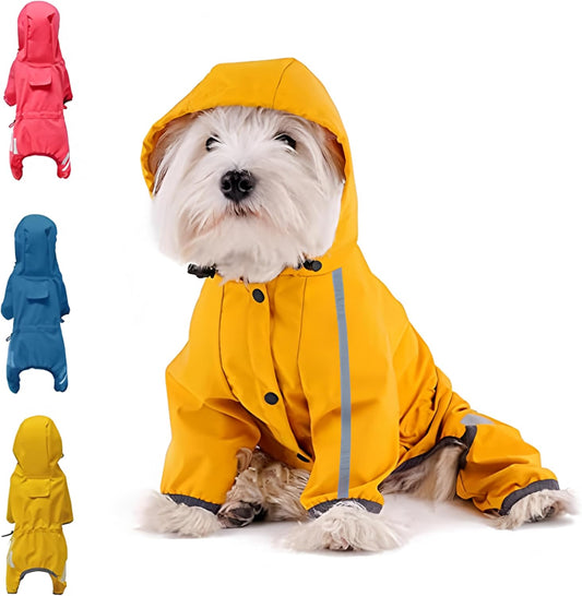 Dog Raincoat, Waterproof Dog Rain Jacket with Hood, Rain Coat with Leash Hole, Reflective Strap for Small Medium Dogs, O