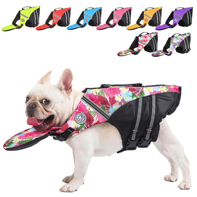 Dog Life Jacket, French Bulldog Life Vest for Swimming Boating, Dog Swim Vest with Chin Float and Rescue Handle, High Flotation Puppy Life Jackets (Chest Girth: 17