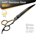 Fenice Peak 8'' Black Dog Grooming Scissors Goldern Curved Scissors with Ergonomic Offest Handle and Pattern Screw Pet Grooming Trimming Shears Durable and Sharp 440C