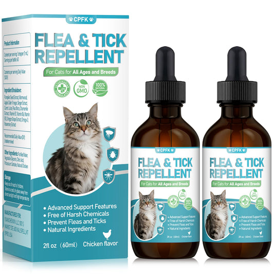 CPFK Natural Cat Care Drops Cat Health Supplement Drops Skin Itch Relief Shiny Coat with Omega-3 & Chicken Flavor Suitable for All Breeds of Cats 2 Fl Oz 2 Pack