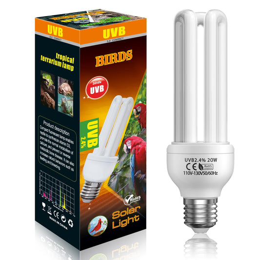 GlowUp 2.4% UVB Bulb for Birds, 20W Compact Fluorescent Light Bulb UVA UVB Light Bulbs E26 for Captive Birds and Reptiles