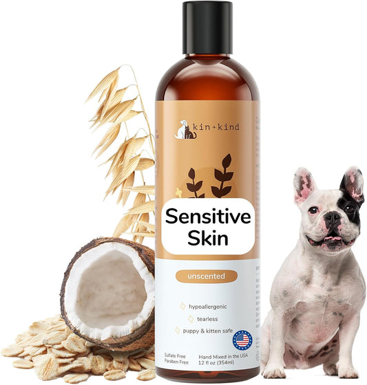 kin+kind Sensitive Skin Natural Dog and Cat Shampoo - Gentle Oatmeal Clean - Fragrance Free - 12 fl oz