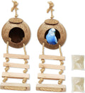 Tfwadmx 4 Pcs Coconut Hide with Ladder, Natural Coconut Fiber Hanging Birdhouse Cage, Coconut Bird Shell Breeding Nest f